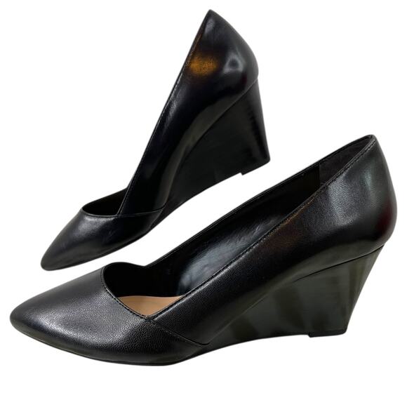 FRANCO SARTO Frankie Wedge Pump in Black Leather Women’s Sz. 7W Pointed Toe Heel - Picture 5 of 13
